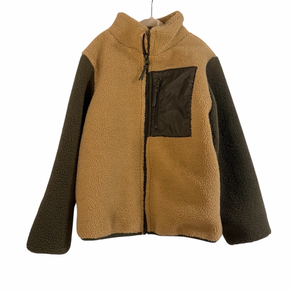 H&M Teddy Bear Fleece Tan Jacket Front Pocket Zip Up 6 / 7 Boys Colorblock Kids